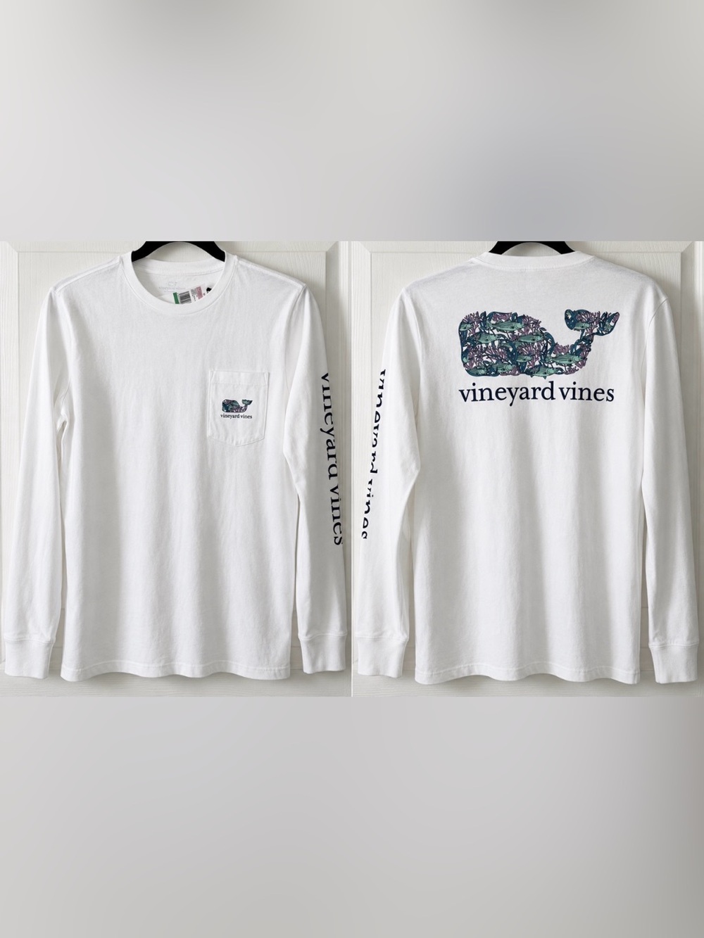 Vineyard Vines Boys Kids Bass & Coral Whale Long Sleeve Cotton Shirt Sz 16 Large